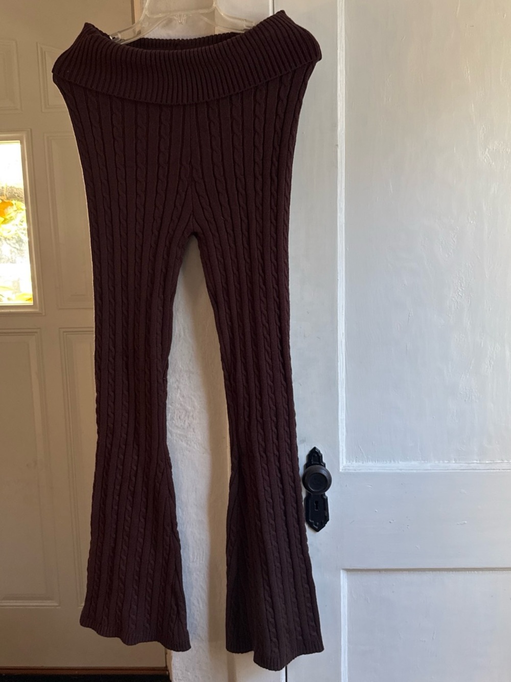 Urban Outfitters Dark Brown Cable-Knit Flare Pants